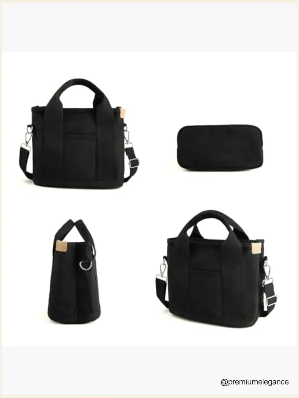 Small Canvas Mini Tote Bag with Zipper and Multi Pockets